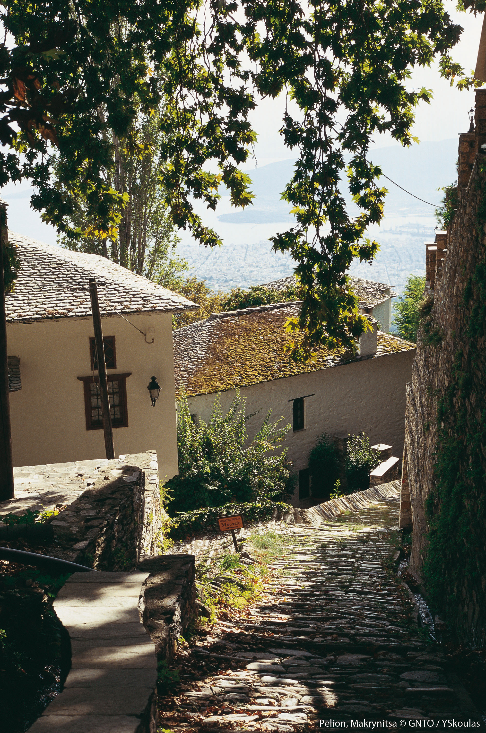 Stone alley in Makrinitsa village, Mount Pelion, Greece
